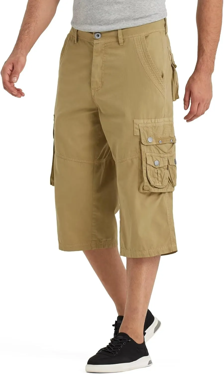 BEST SOUTH 3/4 Capri Long Cargo Shorts for Men Below Knee 18 Inches Pants Cotton