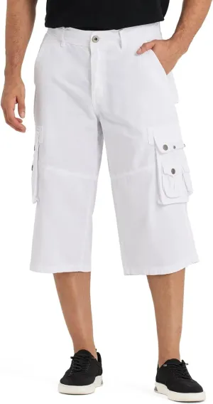 BEST SOUTH 3/4 Capri Long Cargo Shorts for Men Below Knee 18 Inches Pants Cotton
