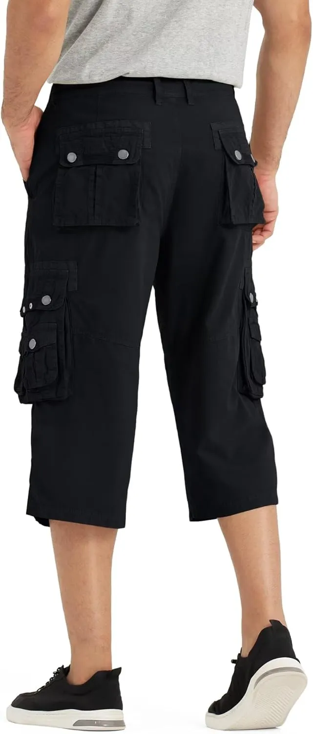 BEST SOUTH 3/4 Capri Long Cargo Shorts for Men Below Knee 18 Inches Pants Cotton