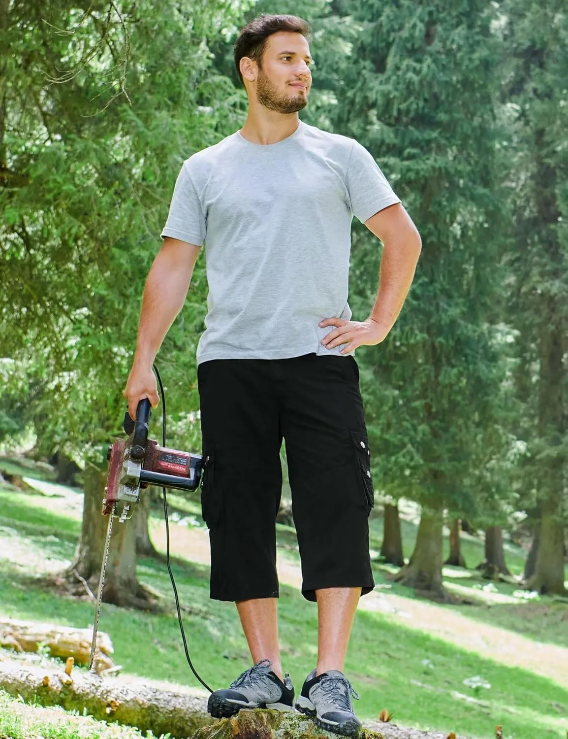 BEST SOUTH 3/4 Capri Long Cargo Shorts for Men Below Knee 18 Inches Pants Cotton