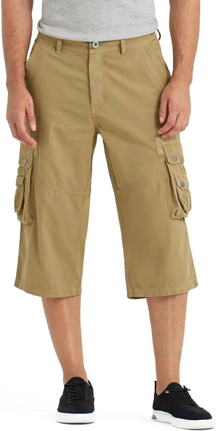 BEST SOUTH 3/4 Capri Long Cargo Shorts for Men Below Knee 18 Inches Pants Cotton