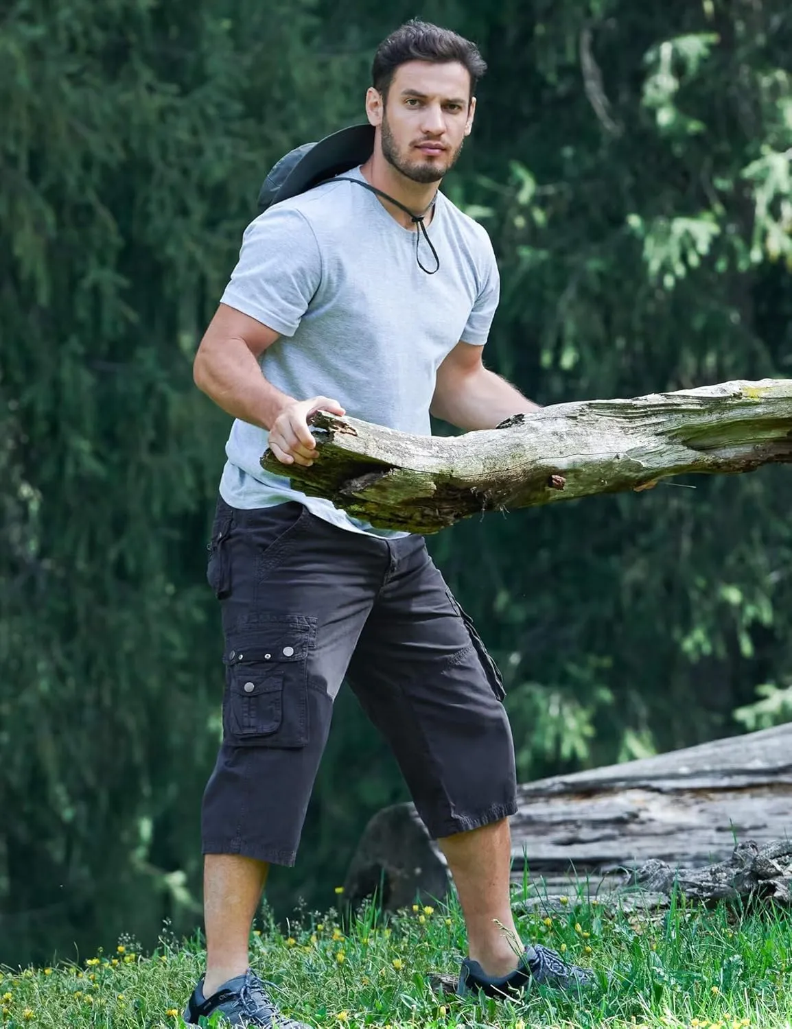 BEST SOUTH 3/4 Capri Long Cargo Shorts for Men Below Knee 18 Inches Pants Cotton