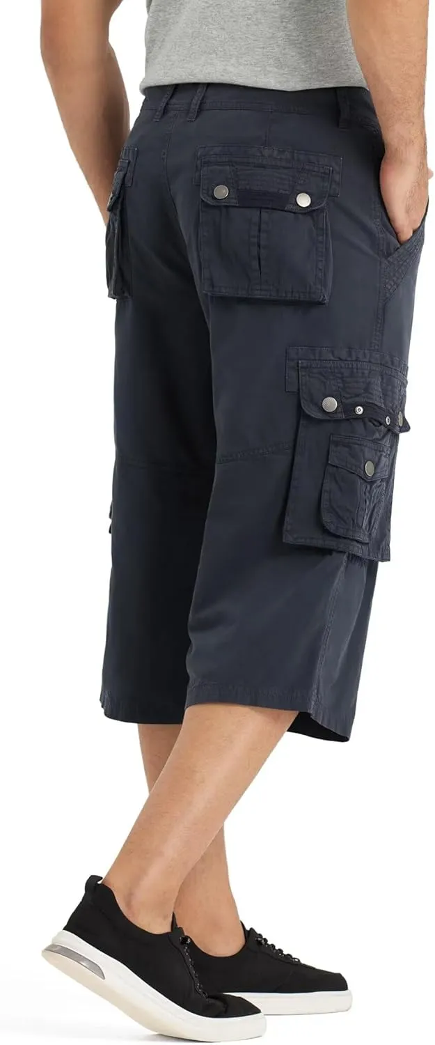 BEST SOUTH 3/4 Capri Long Cargo Shorts for Men Below Knee 18 Inches Pants Cotton
