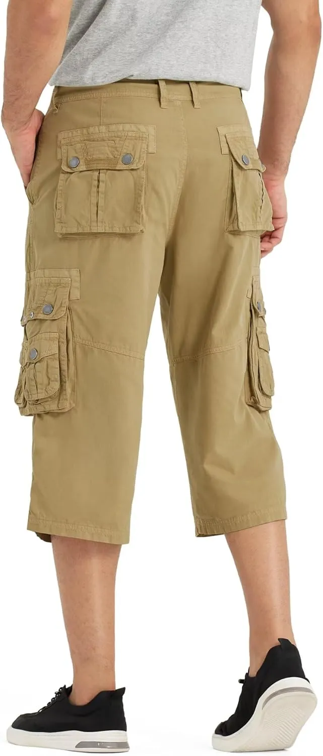 BEST SOUTH 3/4 Capri Long Cargo Shorts for Men Below Knee 18 Inches Pants Cotton