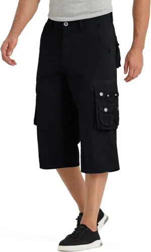 BEST SOUTH 3/4 Capri Long Cargo Shorts for Men Below Knee 18 Inches Pants Cotton