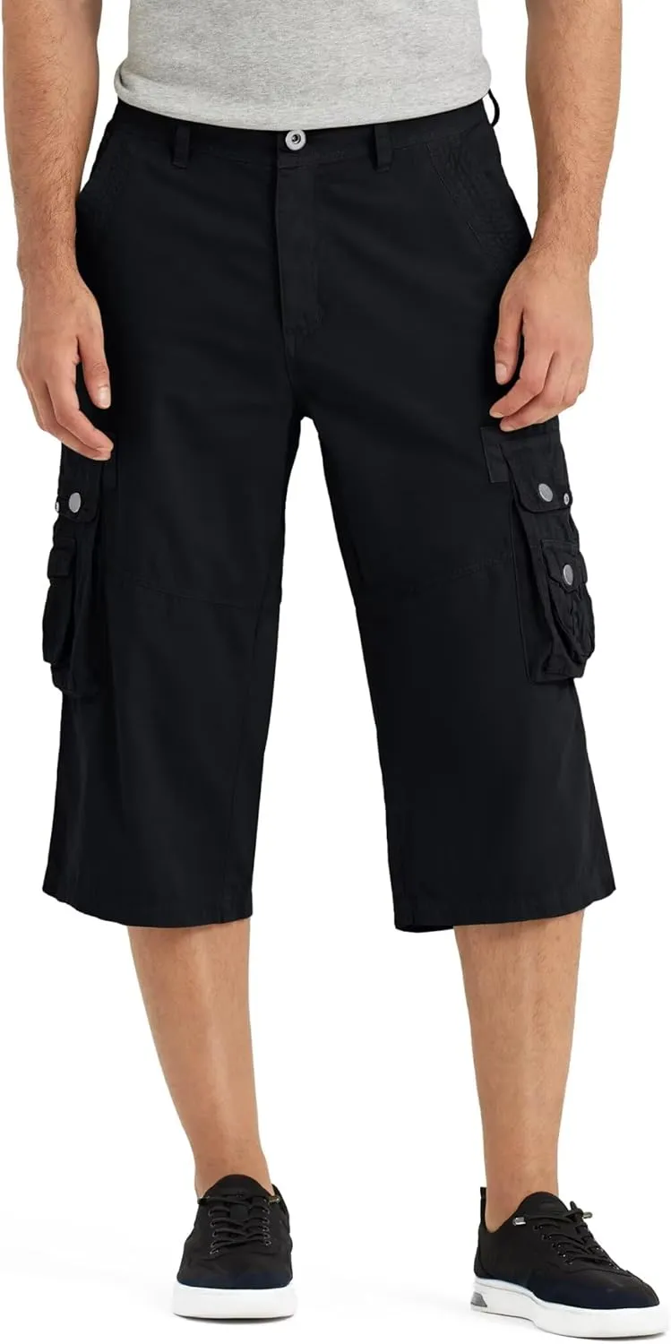 BEST SOUTH 3/4 Capri Long Cargo Shorts for Men Below Knee 18 Inches Pants Cotton