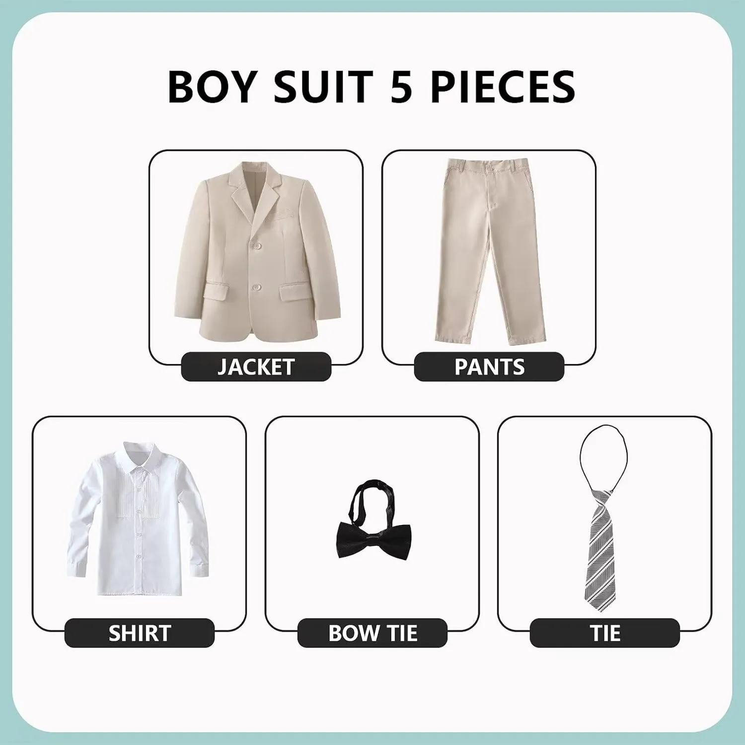 Boys Formal Suit Set Kids 5 Piece Suit Jacket Pants Set with Dress Shirt and Tie Prom Wedding Tuxedo Suits