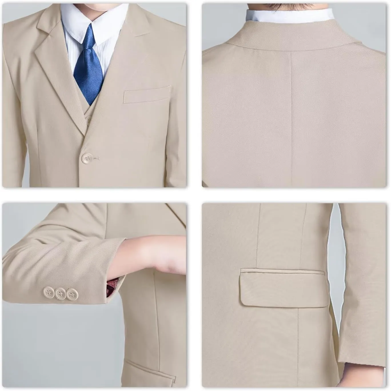 Boys Formal Suit Set Kids 5 Piece Suit Jacket Pants Set with Dress Shirt and Tie Prom Wedding Tuxedo Suits