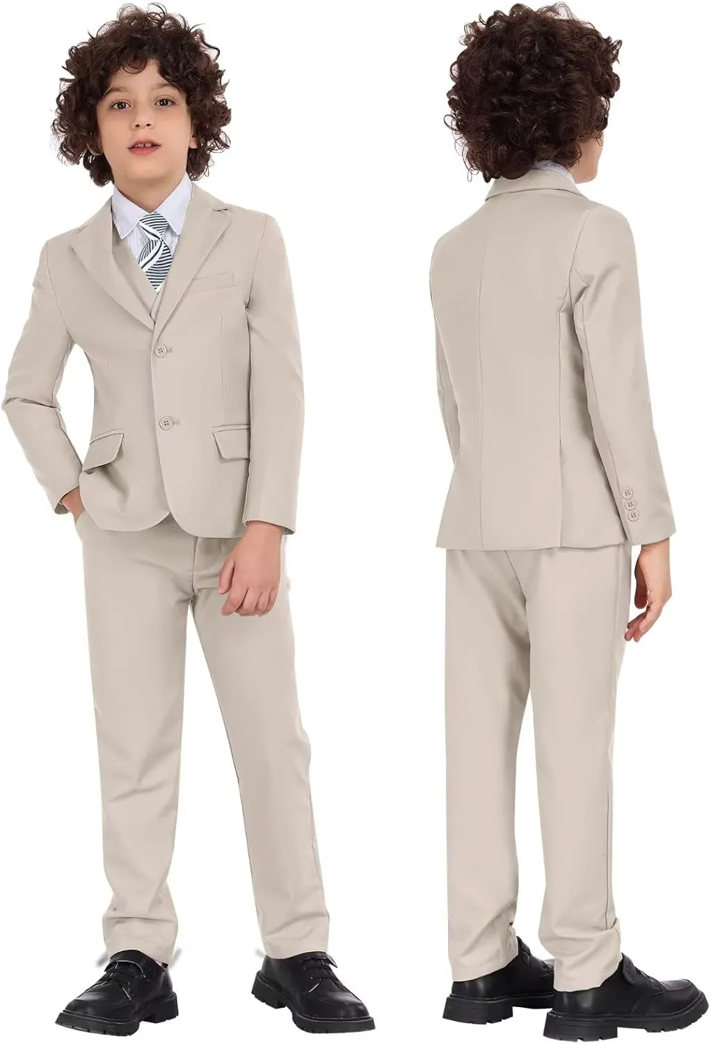 Boys Formal Suit Set Kids 5 Piece Suit Jacket Pants Set with Dress Shirt and Tie Prom Wedding Tuxedo Suits
