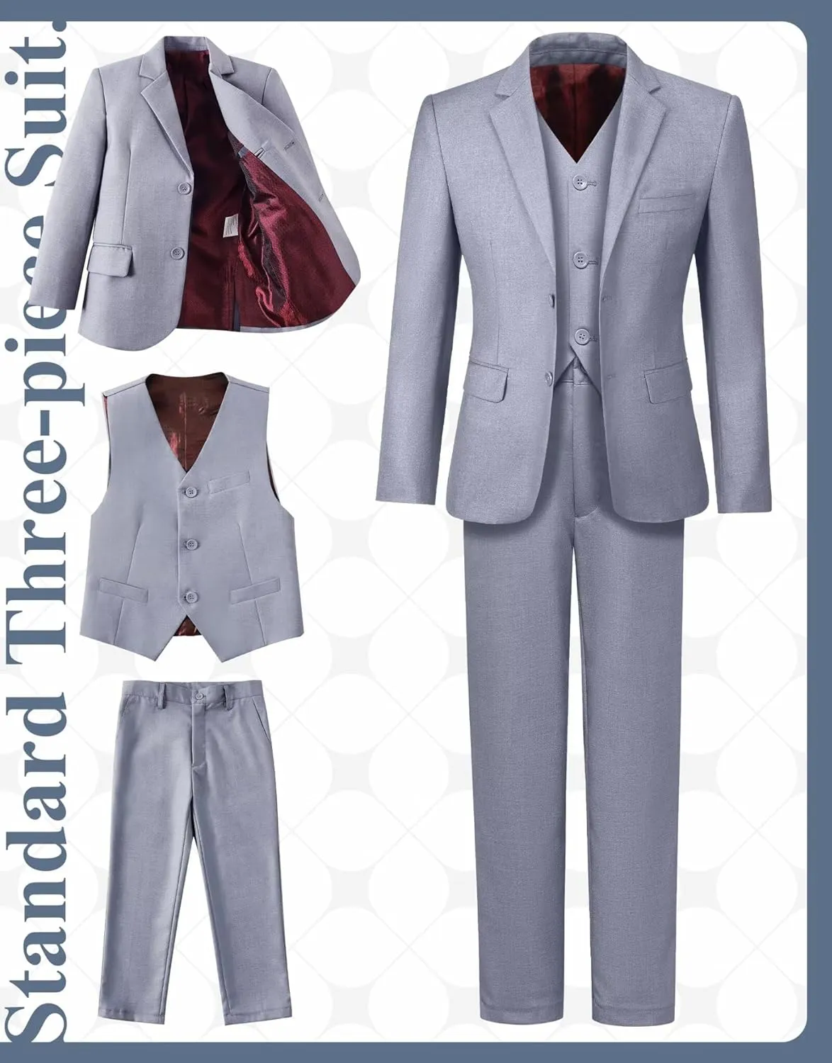 Boy's Suit Slim Fit Formal 3 Pieces Suit Set, Dress Suit Blazer Vest Pants, Kids Wedding Ring Bearer Outfit Size 2T-20