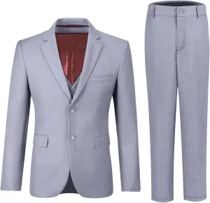 Boy's Suit Slim Fit Formal 3 Pieces Suit Set, Dress Suit Blazer Vest Pants, Kids Wedding Ring Bearer Outfit Size 2T-20