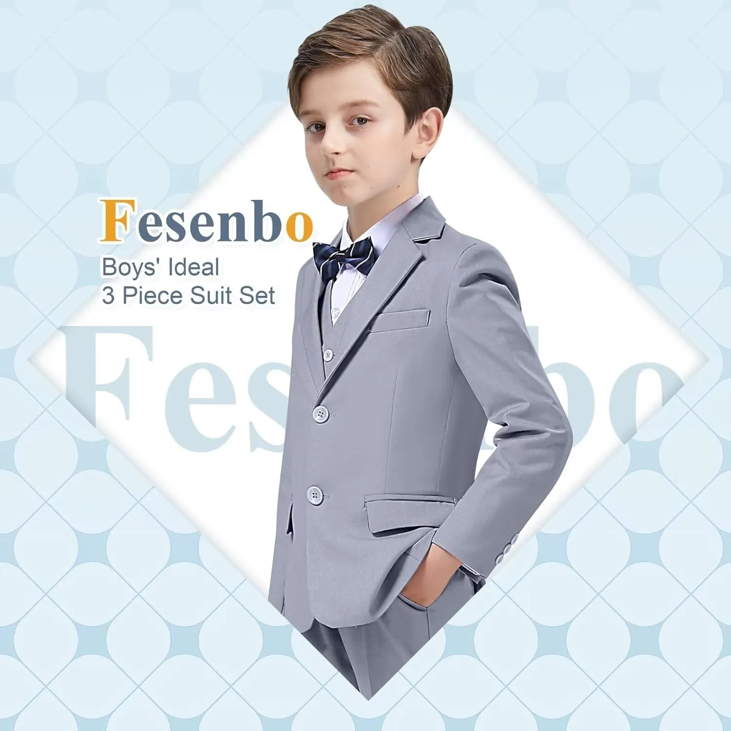 Boy's Suit Slim Fit Formal 3 Pieces Suit Set, Dress Suit Blazer Vest Pants, Kids Wedding Ring Bearer Outfit Size 2T-20