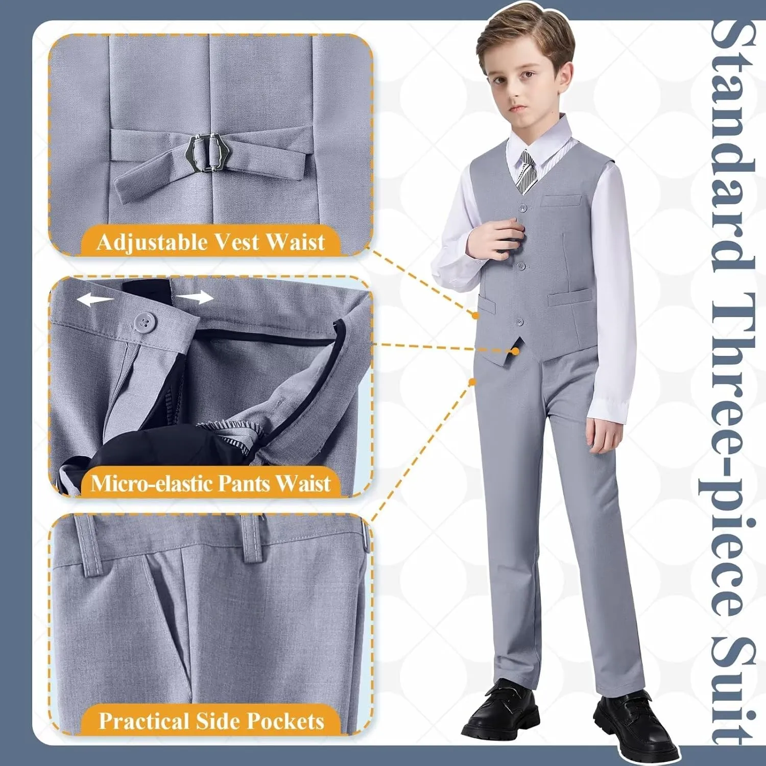 Boy's Suit Slim Fit Formal 3 Pieces Suit Set, Dress Suit Blazer Vest Pants, Kids Wedding Ring Bearer Outfit Size 2T-20