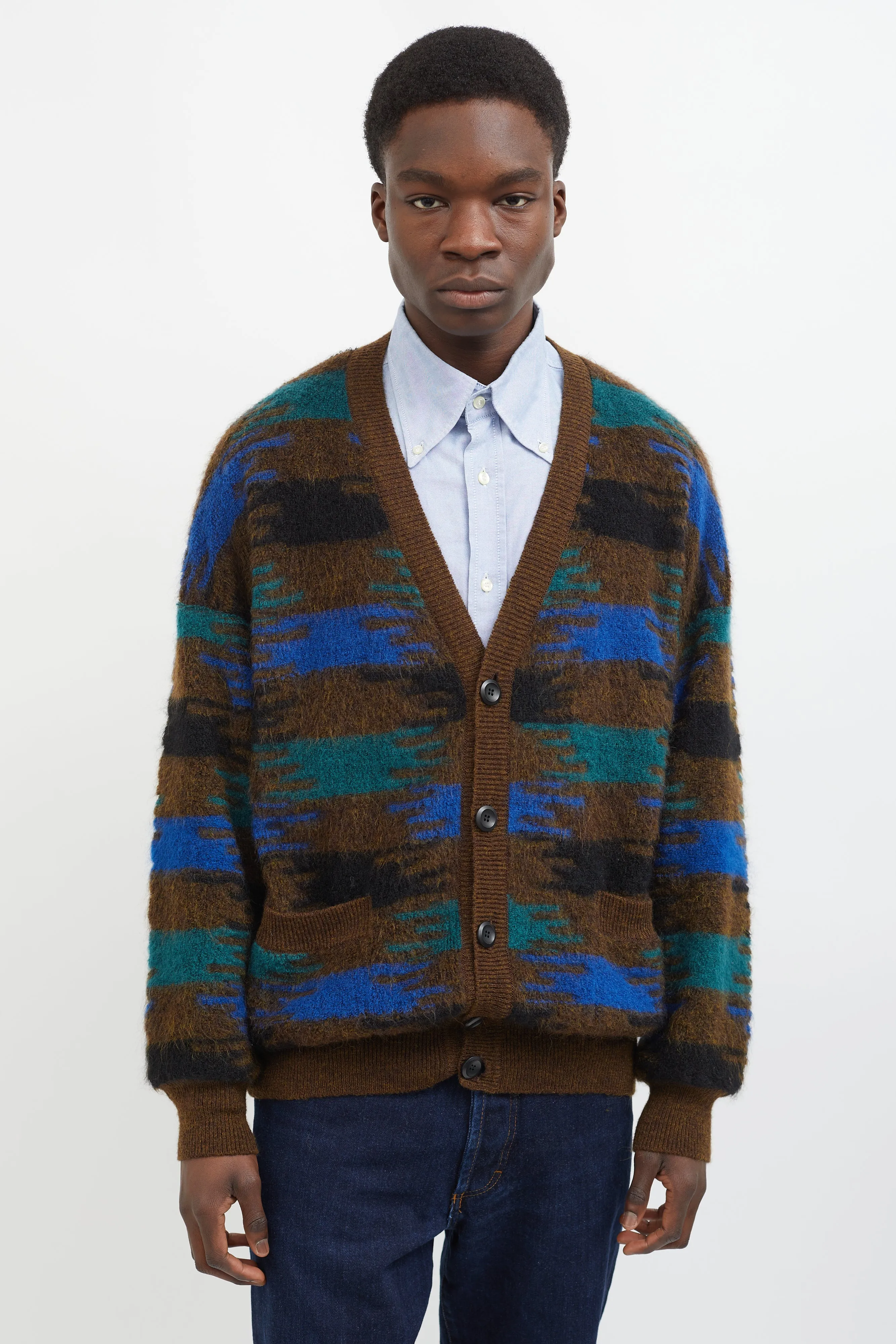 Brown Wool Multicolor Cardigan
