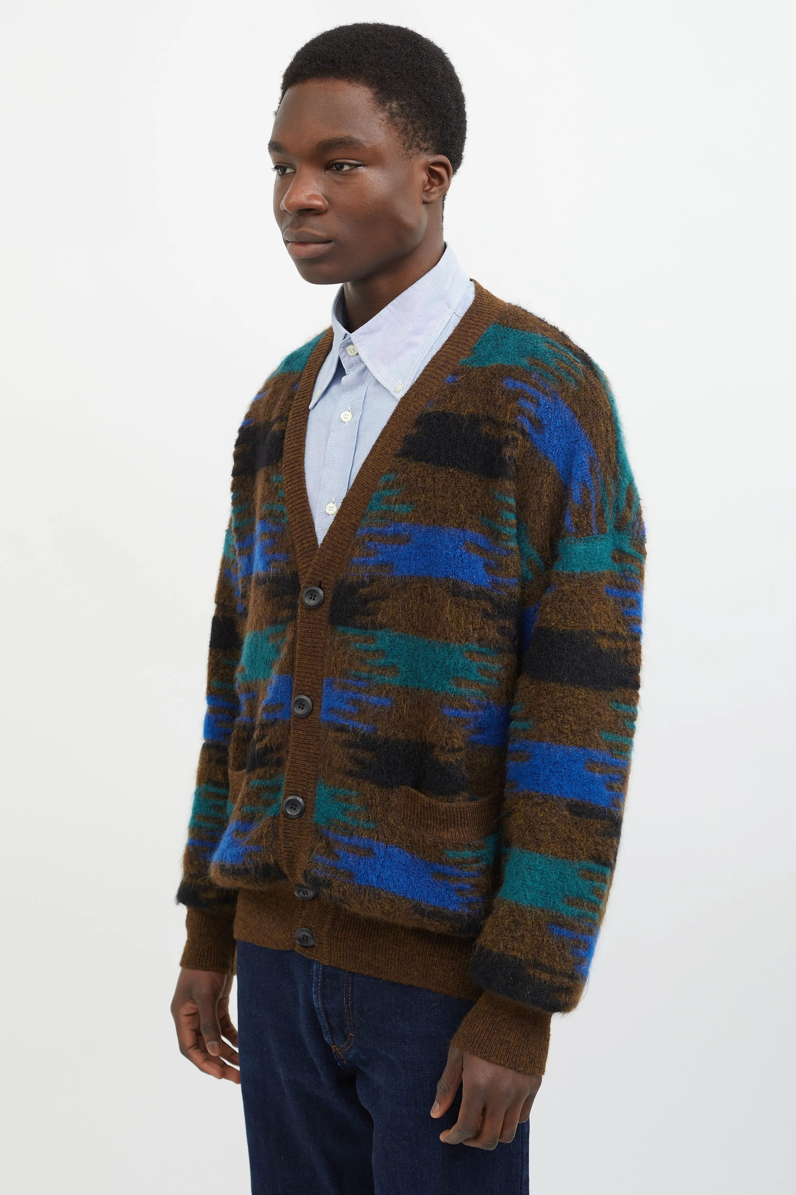 Brown Wool Multicolor Cardigan