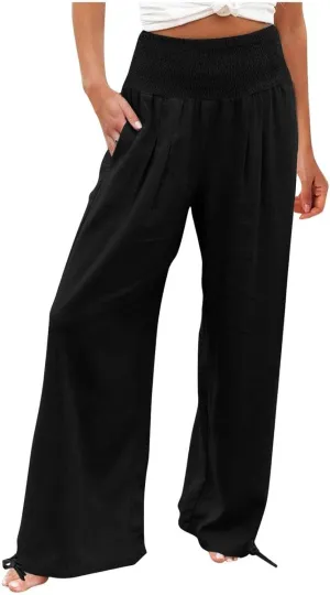 Business Casual Pants for Women Loose Wide Leg Palazzo Slacks 2025 Summer Long Linen Pants Baggy Trousers
