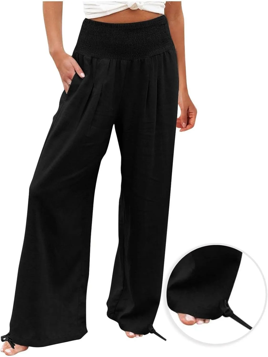 Business Casual Pants for Women Loose Wide Leg Palazzo Slacks 2025 Summer Long Linen Pants Baggy Trousers