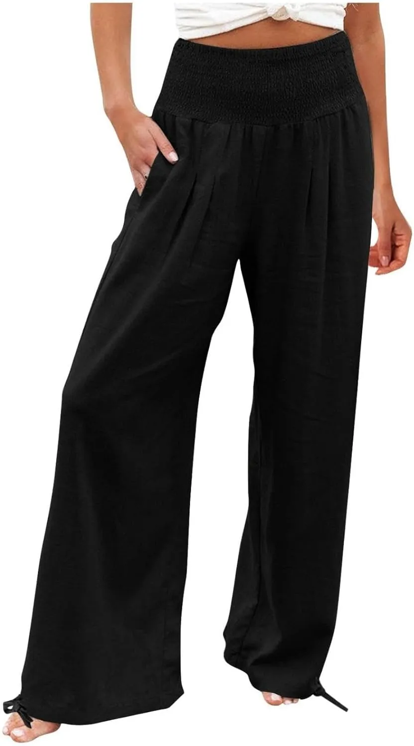 Business Casual Pants for Women Loose Wide Leg Palazzo Slacks 2025 Summer Long Linen Pants Baggy Trousers