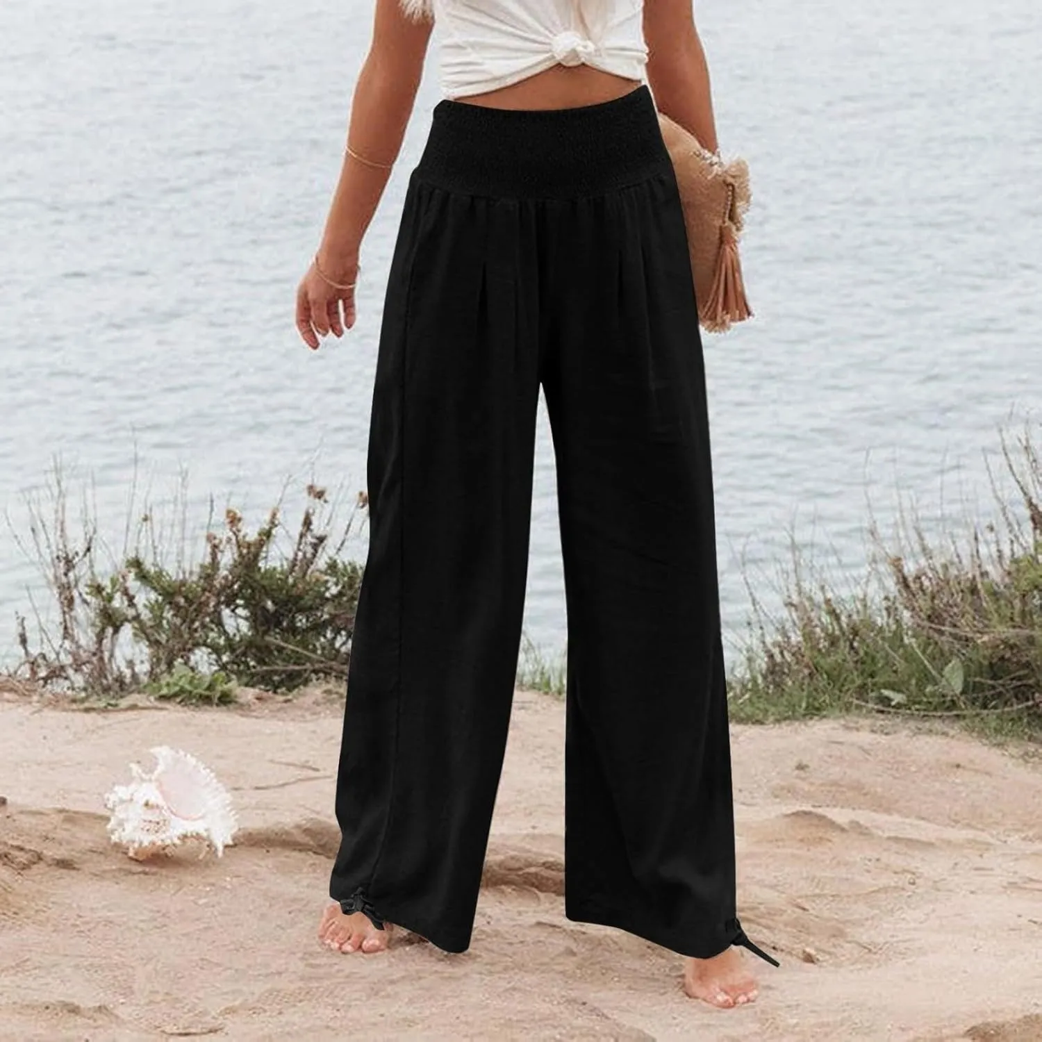Business Casual Pants for Women Loose Wide Leg Palazzo Slacks 2025 Summer Long Linen Pants Baggy Trousers