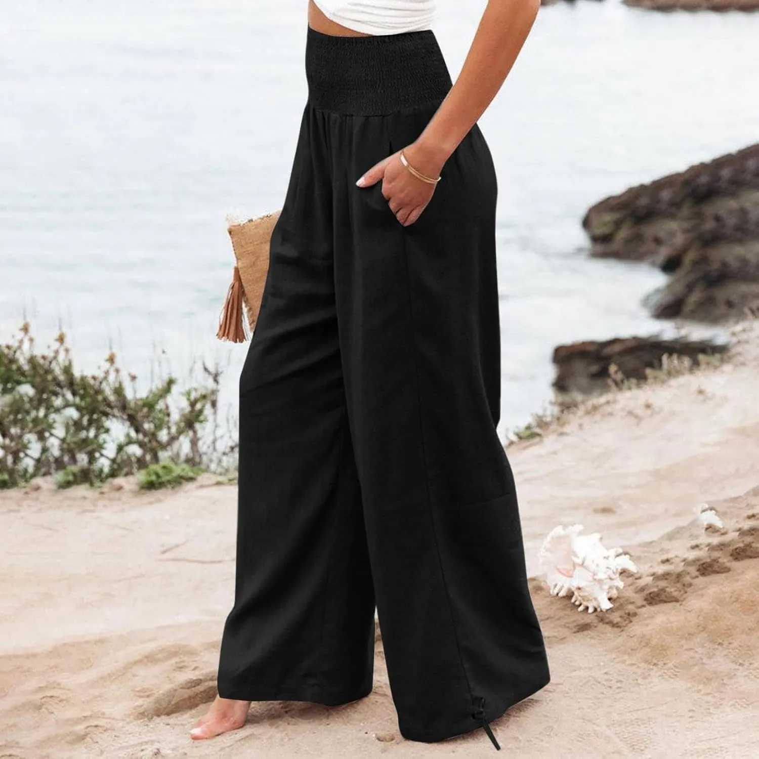 Business Casual Pants for Women Loose Wide Leg Palazzo Slacks 2025 Summer Long Linen Pants Baggy Trousers