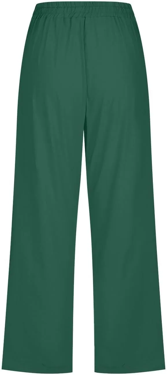 Capri Pants for Women High Waist Linen Casual Pant 2025 Summer Drawstring Elastic Wide Leg Plus Size Lounge Trouser