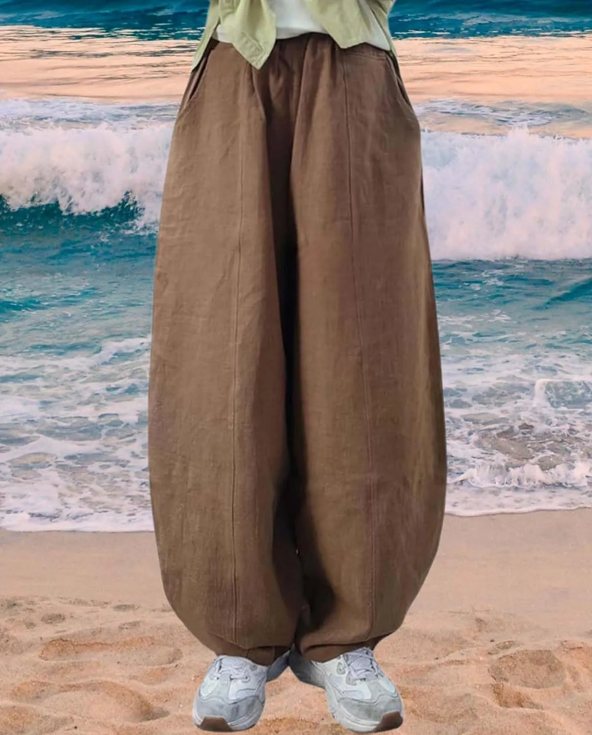Cargo Japanese Pants for Women Soild Cotton Linen Wide Leg Pants Casual Fall Baggy Lantern Trouser with Pockets