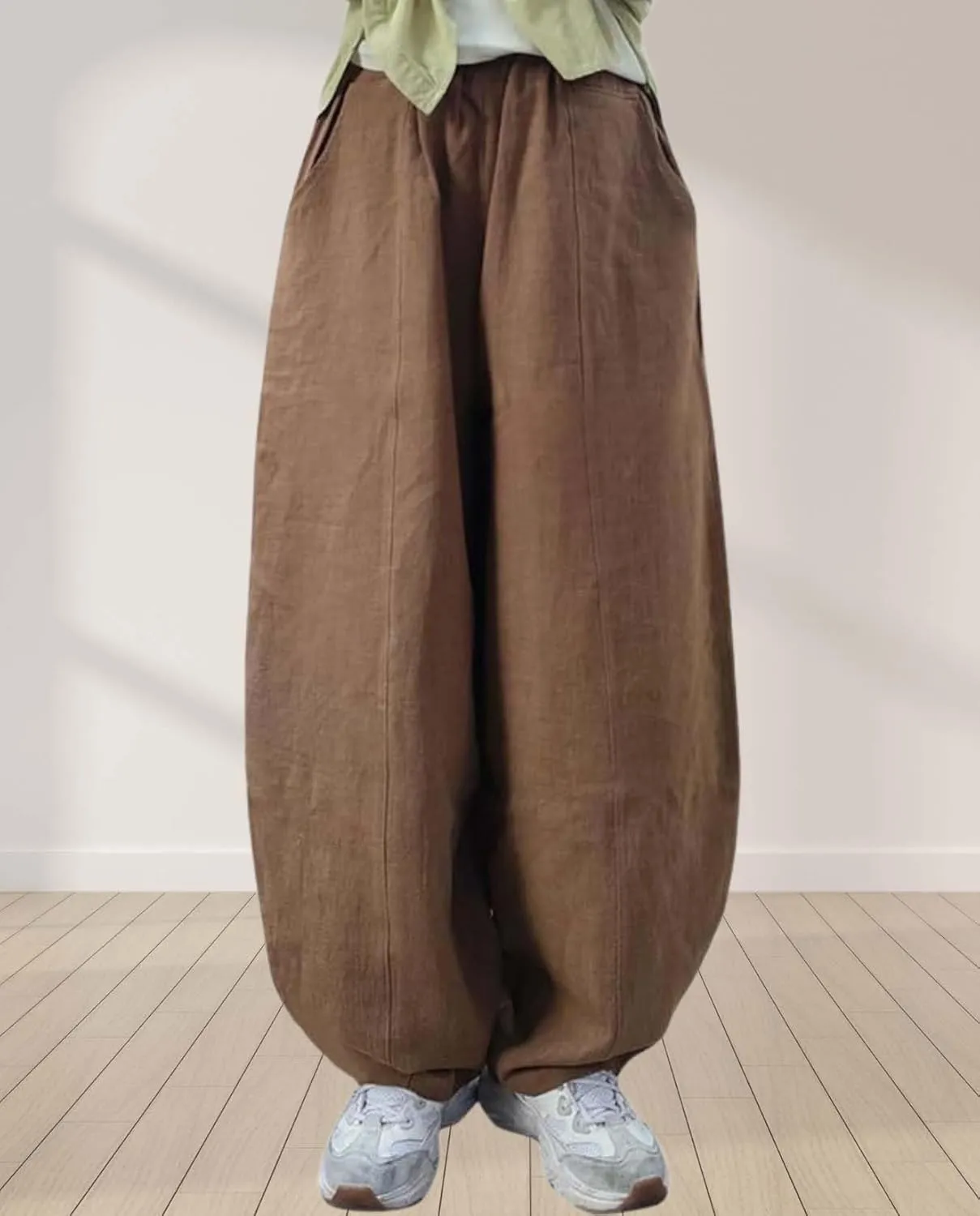 Cargo Japanese Pants for Women Soild Cotton Linen Wide Leg Pants Casual Fall Baggy Lantern Trouser with Pockets