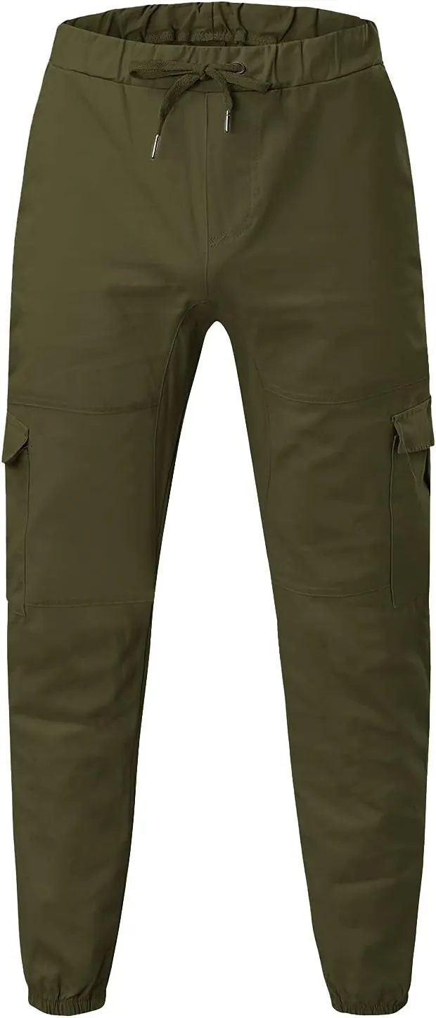 Cargo Trousers for Men Baggy Workout Jogger Pants Drawstring Straight Leg Trousers Straight-Fit Multi-Pocket Cargo