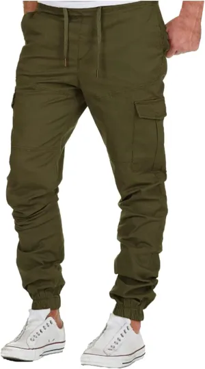 Cargo Trousers for Men Baggy Workout Jogger Pants Drawstring Straight Leg Trousers Straight-Fit Multi-Pocket Cargo