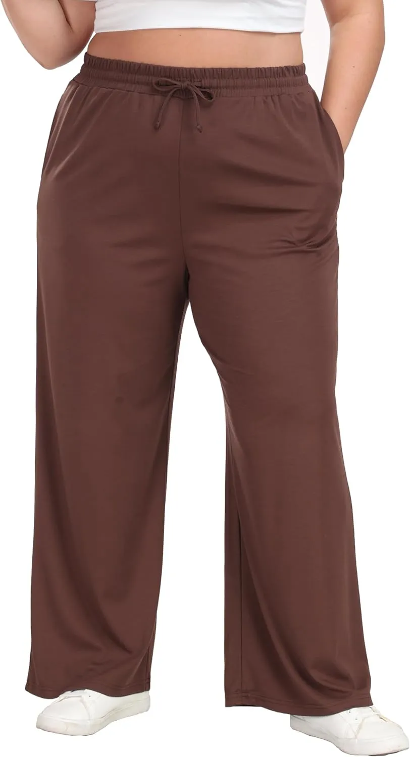 Cheapestbuy Women's Plus Size Casual Pants Comfy Wide Leg Pants Stretchy Loose Fit Lounge Pants with Pockets