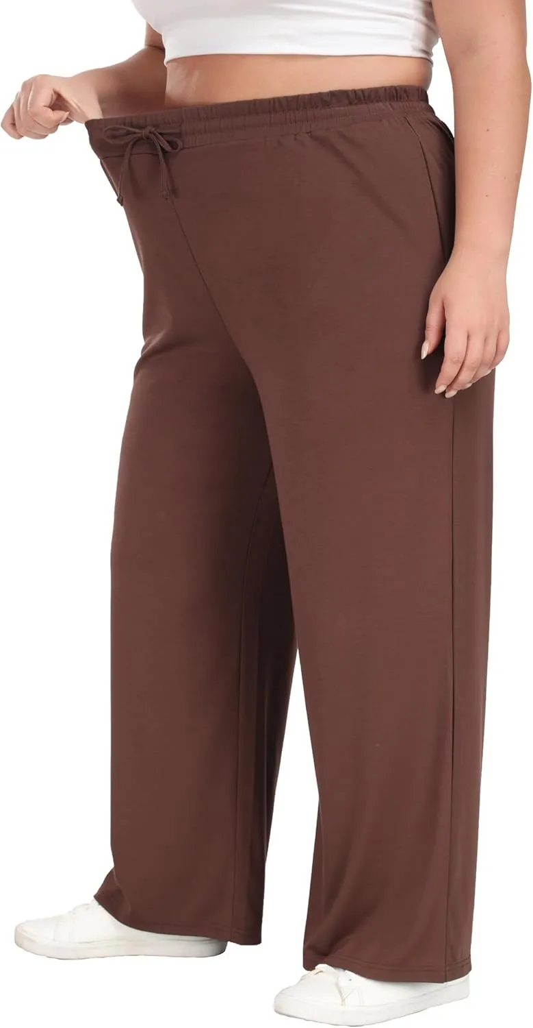 Cheapestbuy Women's Plus Size Casual Pants Comfy Wide Leg Pants Stretchy Loose Fit Lounge Pants with Pockets