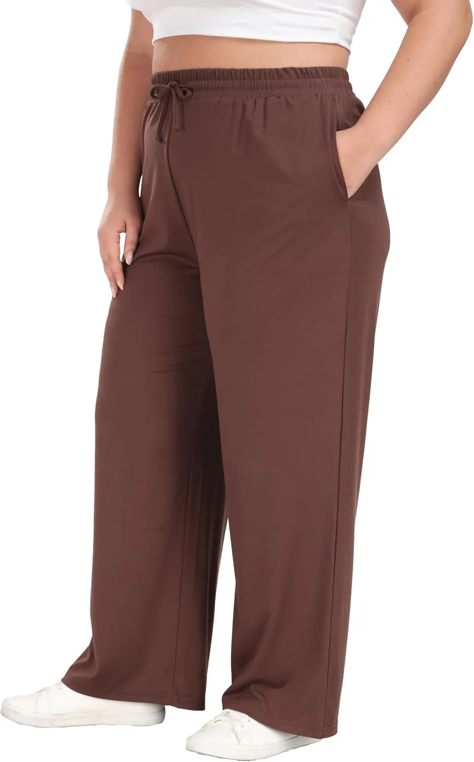 Cheapestbuy Women's Plus Size Casual Pants Comfy Wide Leg Pants Stretchy Loose Fit Lounge Pants with Pockets
