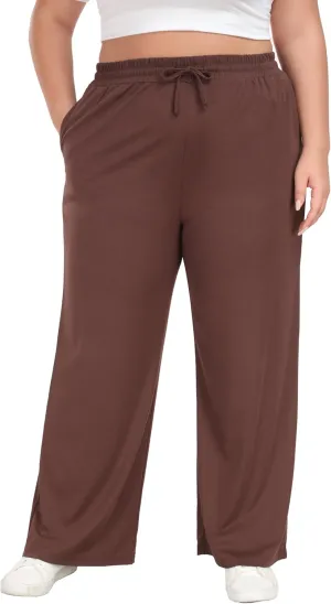 Cheapestbuy Women's Plus Size Casual Pants Comfy Wide Leg Pants Stretchy Loose Fit Lounge Pants with Pockets