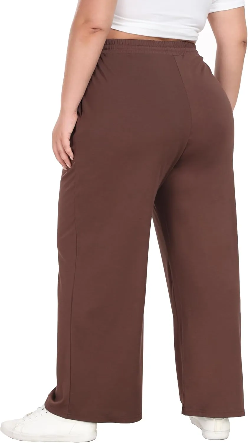Cheapestbuy Women's Plus Size Casual Pants Comfy Wide Leg Pants Stretchy Loose Fit Lounge Pants with Pockets