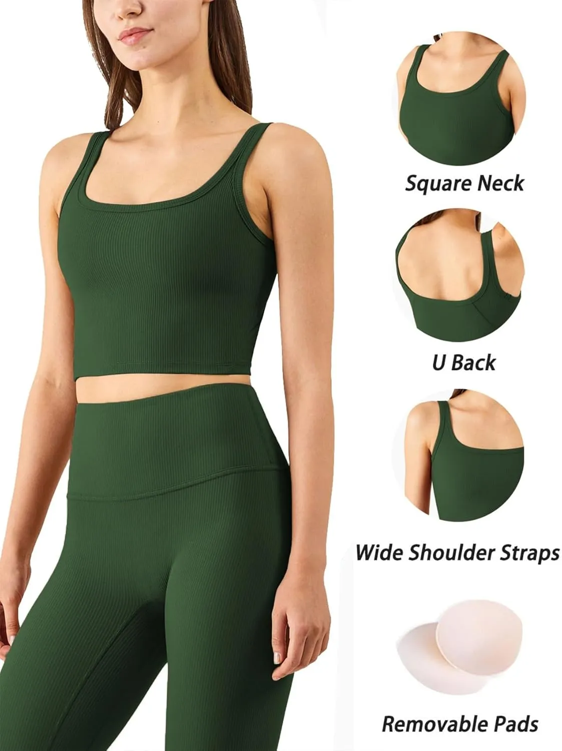 Chilylori Women's Seamless Sports Bra Workout Crop Top Ribbed Padded Longline Wirefree Medium Support Tank Tops Fitness