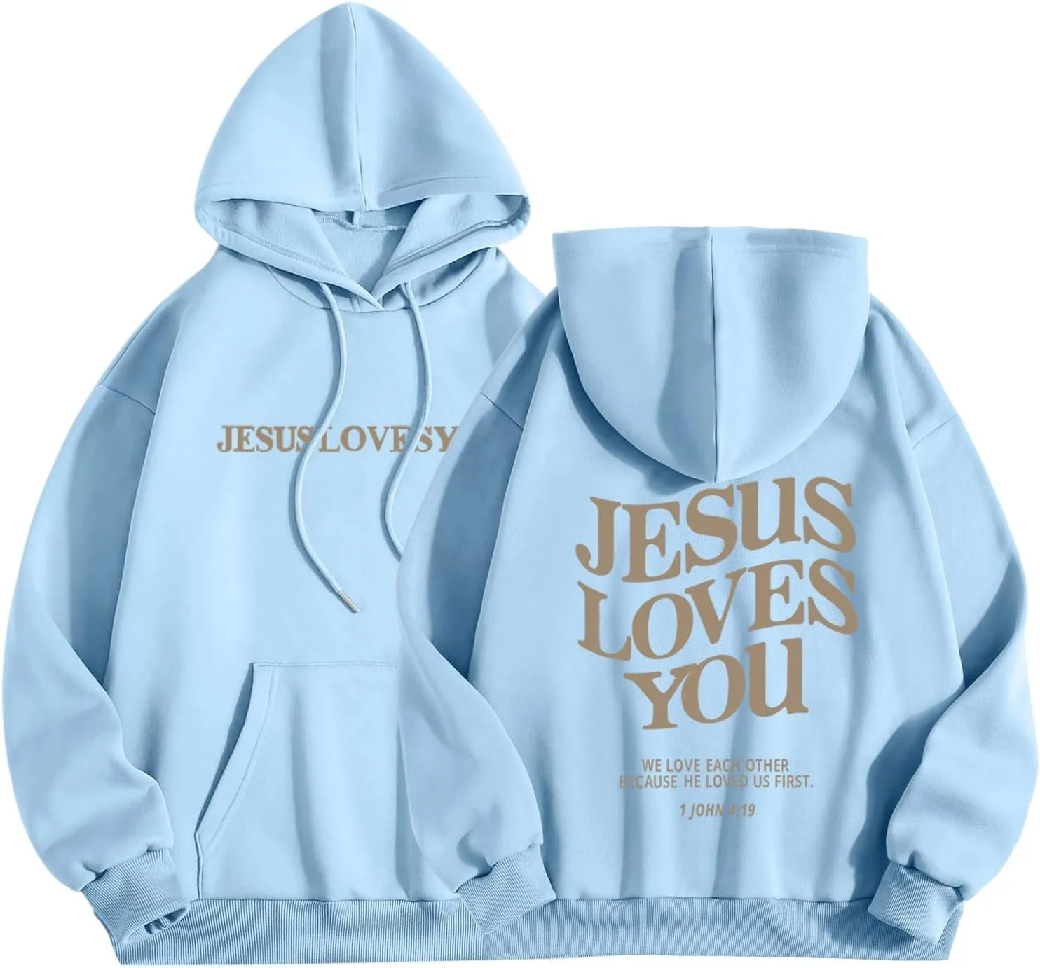 Christian Hoodies Women Men Jesus Loves You Letter Graphic Sweatshirt Casual Long Sleeve Oversized Y2k Pullover Tops