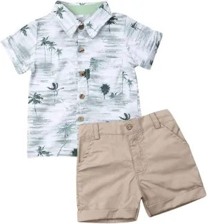 CIYCUIT Toddler Baby Boys Summer Print Shirt Outfits Clothes Short Sleeve Button Down Tops   Shorts Set