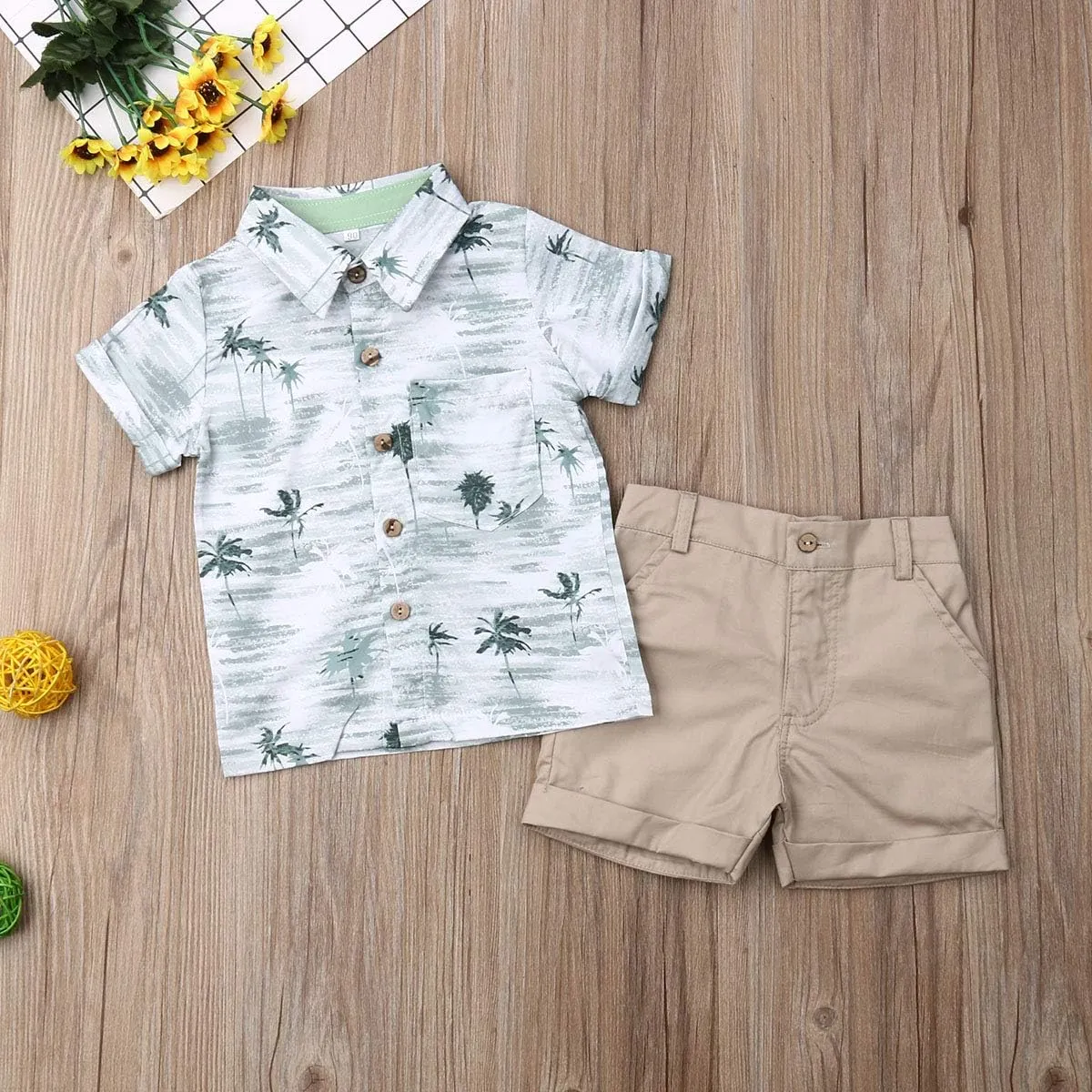 CIYCUIT Toddler Baby Boys Summer Print Shirt Outfits Clothes Short Sleeve Button Down Tops   Shorts Set