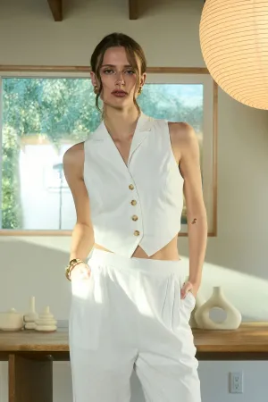 COLLARED BUTTON DOWN CROPPED VEST BLOUSE