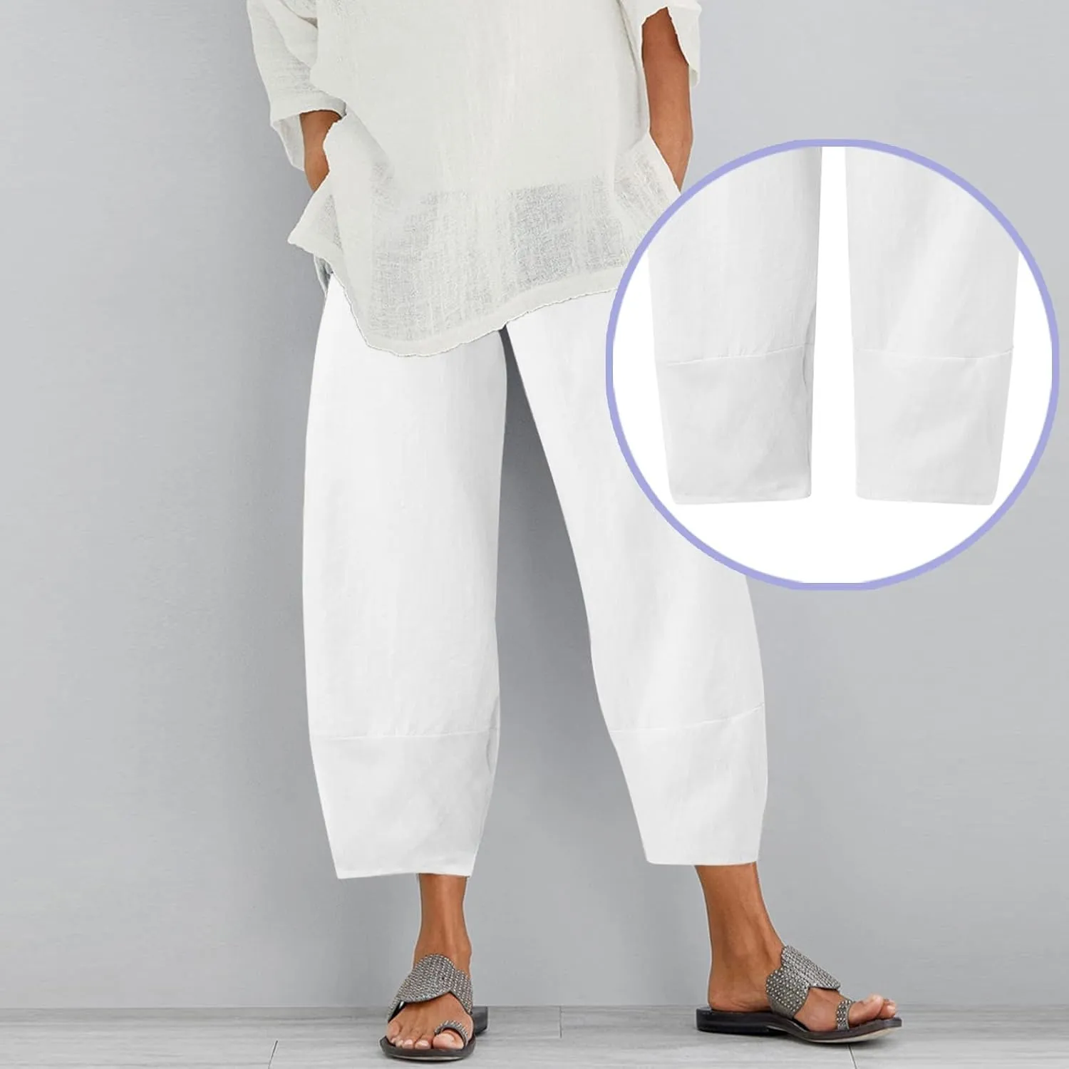 Cotton Linen Pants for Women Summer 2025 Casual Capri Pants with Pockets Cropped High Waisted Loose Fit Trousers