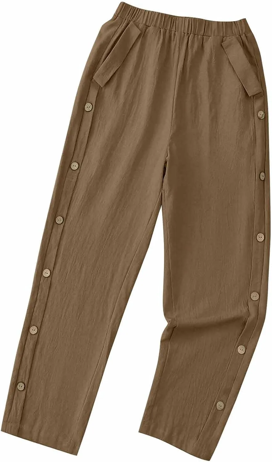Cotton Linen Pants for Women Wide Leg Flowy Pants Summer Vacation Outfits Drawstring Elastic Waisted Trousers