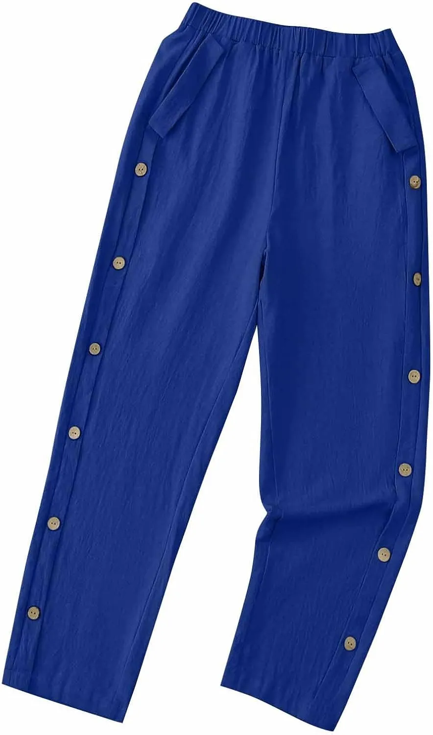Cotton Linen Pants for Women Wide Leg Flowy Pants Summer Vacation Outfits Drawstring Elastic Waisted Trousers