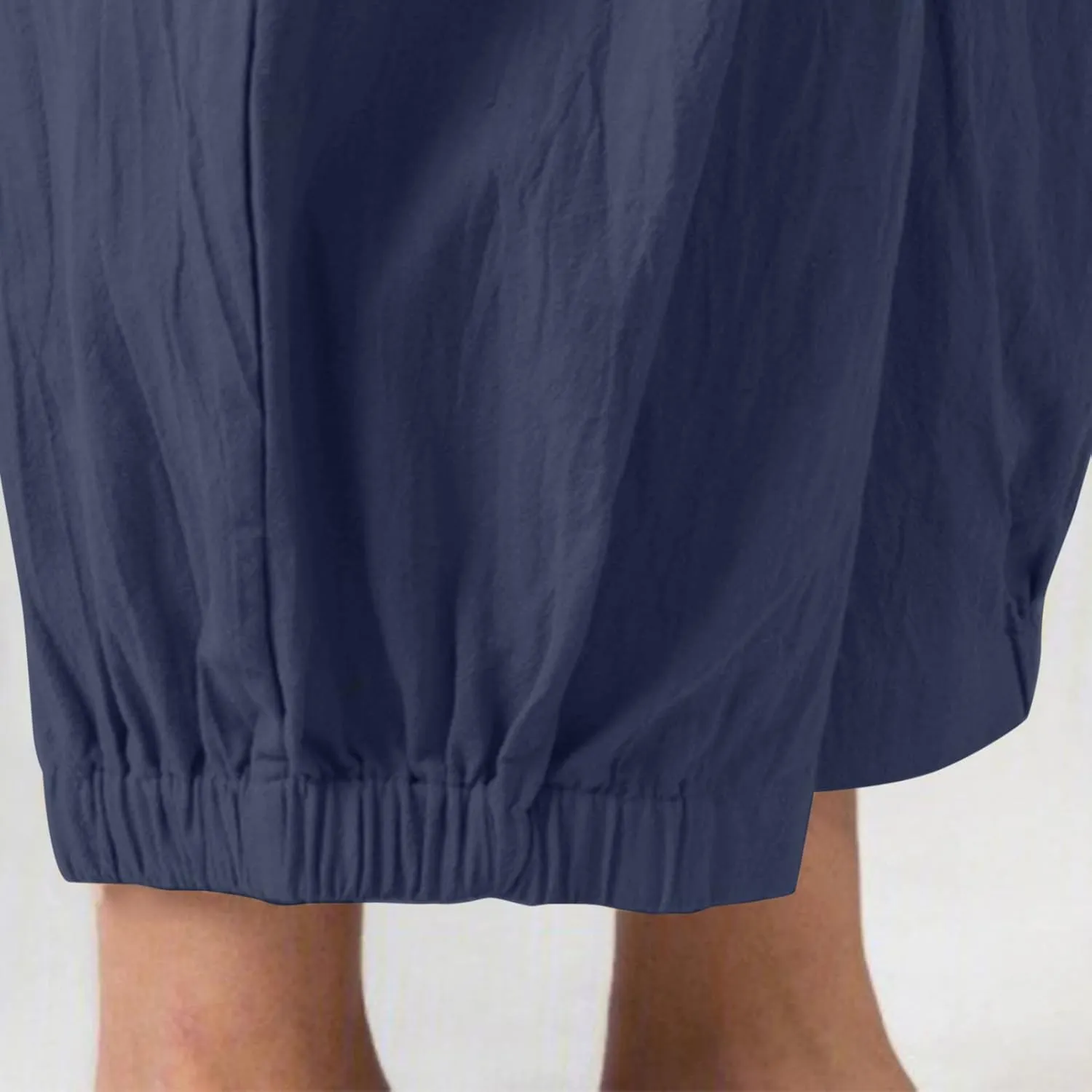 Cropped Linen Pants for Women Casual Loose Fit Elastic Waist Wide Led Summer Pants Straight Leg Lounge Trousers