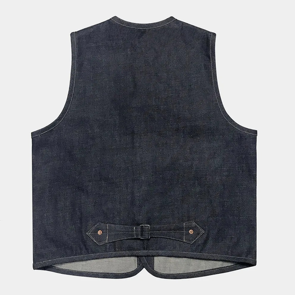 DDL 320-BRETT OV REGULAR FIT 6 POCKET CONE DENIM ORGANIC COTTON VEST-12.75oz-RAW INDIGO
