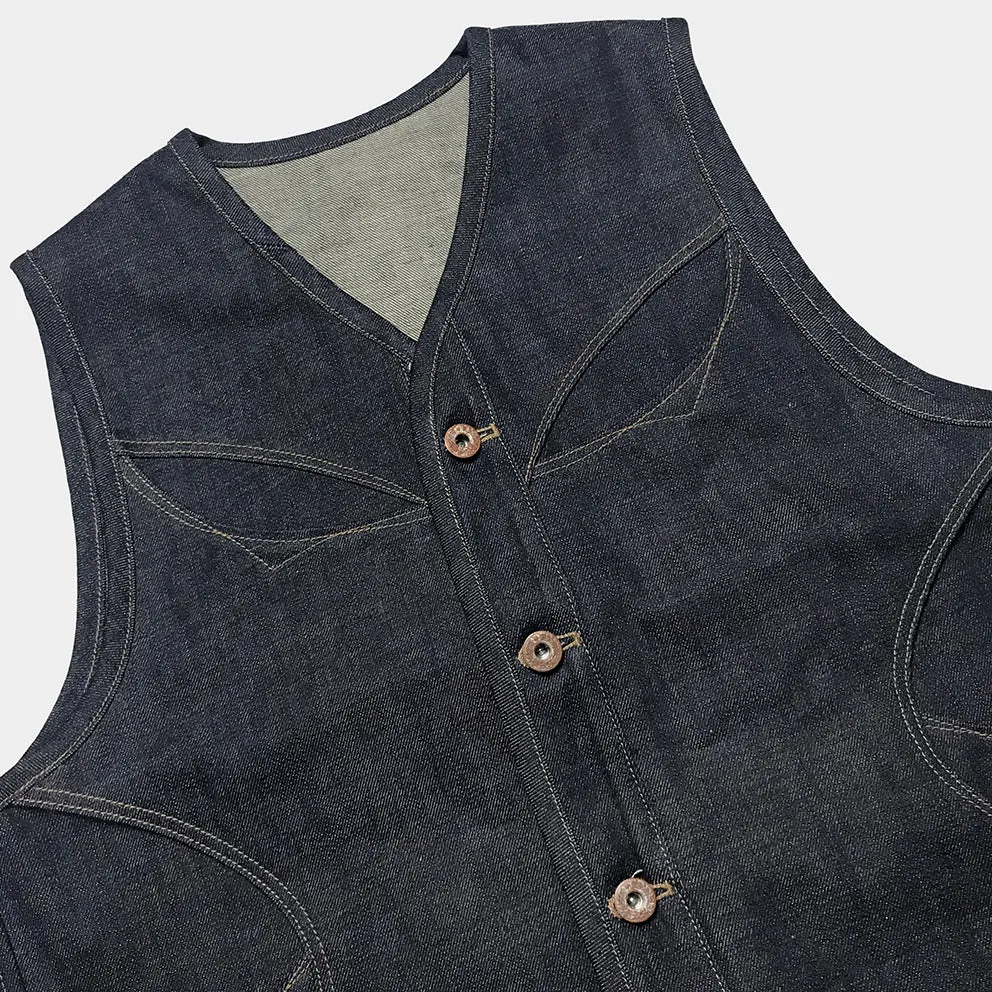 DDL 320-BRETT OV REGULAR FIT 6 POCKET CONE DENIM ORGANIC COTTON VEST-12.75oz-RAW INDIGO