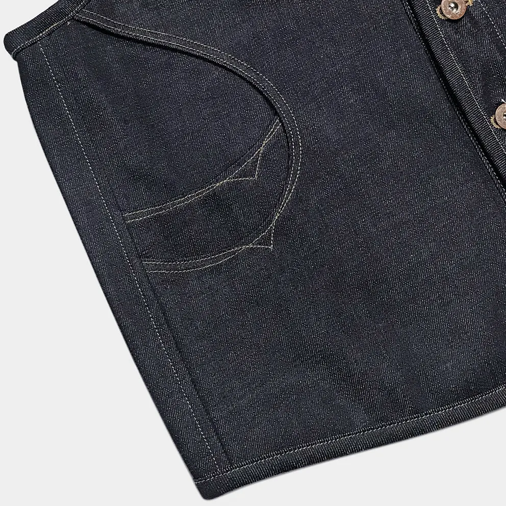 DDL 320-BRETT OV REGULAR FIT 6 POCKET CONE DENIM ORGANIC COTTON VEST-12.75oz-RAW INDIGO