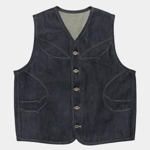 DDL 320-BRETT OV REGULAR FIT 6 POCKET CONE DENIM ORGANIC COTTON VEST-12.75oz-RAW INDIGO
