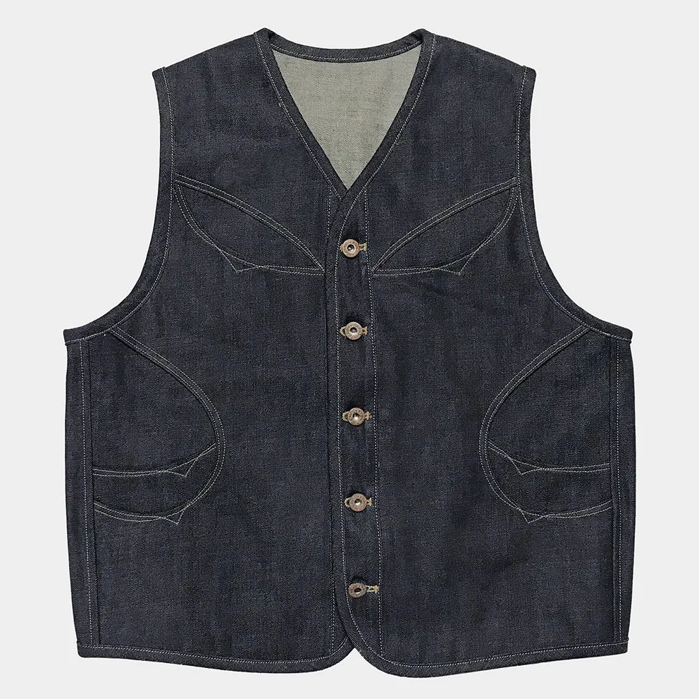 DDL 320-BRETT OV REGULAR FIT 6 POCKET CONE DENIM ORGANIC COTTON VEST-12.75oz-RAW INDIGO