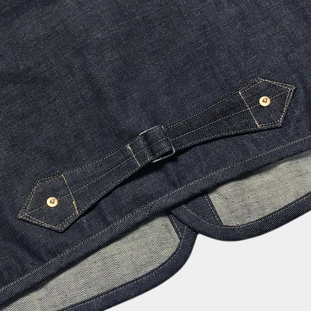 DDL 320 BRETT-OVe REGULAR FIT 6 POCKET CONE DENIM ORGANIC COTTON VEST EMBELISHED 'SINCE BACK IN THE DAYS' EMBROIDERY-12.75oz-RAW INDIGO