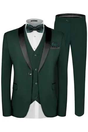 Deep Green Black Lapel Three Pieces One Button Men Suits For Wedding Prom Tuxedo Dinner Party